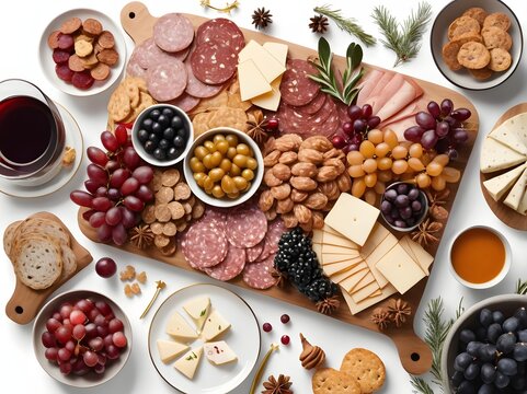 Charcuterie board with cheese salami grapes and nuts
