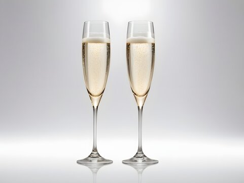 Two glasses of sparkling wine stand ready for a toast