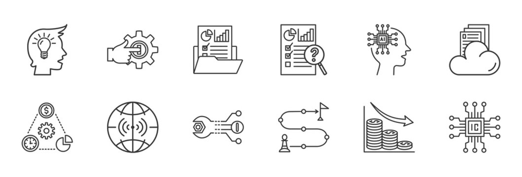 Project Management Vector Icon Set - Minimalis Outline Style Design