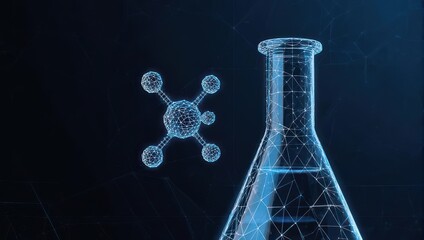 Futuristic Science Lab with Glowing Beaker and Molecular Structure.