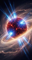 Obraz premium Witness the awesome power of a cosmic supernova explosion with electric blue energy and stunning nebula clouds around