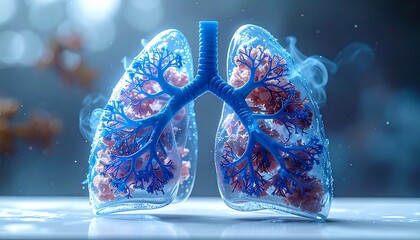 Anatomy Illustration Showcasing Transparent Lungs with Intricate Details for Medical Study