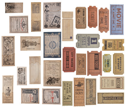 Old vintage bus ticket isolated on white background