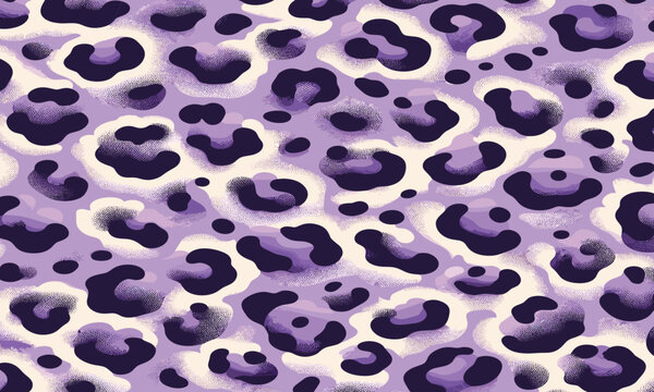 Leopard print with purple hues, creating a visually striking pattern. The unique color scheme gives a modern twist to the classic design.