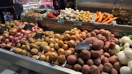 Fresh Vegetables Display at a Market Stall in Barcelona, Spain