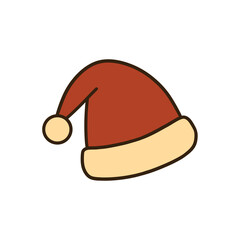 Santa hat cartoon illustration in red and beige colors