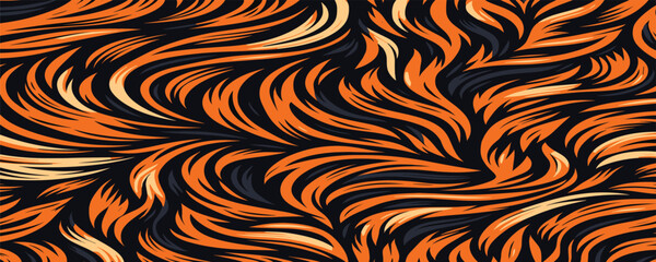 Abstract orange and dark flowing lines background illustration with swirls and curves