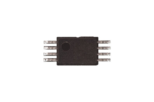 Small SOIC-8 integrated circuit chip is isolated.