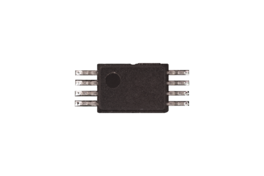 Small SOIC-8 integrated circuit chip is isolated.