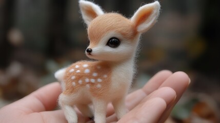 A cute handheld fawn figurine showcases adorable features and fine detail, capturing the essence of wildlife in a charming and cuddly design suitable for collectors or kids.