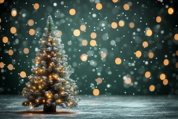 A beautifully decorated Christmas tree glimmers with warm lights against a snowy background, embodying the spirit of joy and celebration during the holiday season.