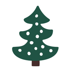 Cute minimal Christmas tree vector illustration with white snow dots on green background