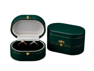 One box is open, revealing two rings nestled in its black velvet interior. The other box is closed. The scene is purely visual, focusing on the product.

The only text present is the "Adobe Stock" wat