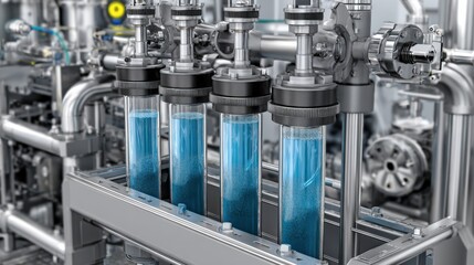 Medium shot showing polymerbased nanofilters efficiently cleansing water from heavy metals and organic pollutants for safe consumption.