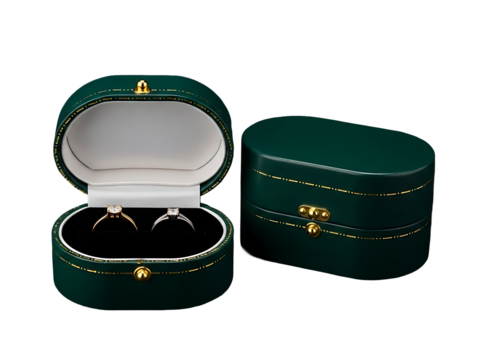 One box is open, revealing two rings nestled in its black velvet interior. The other box is closed. The scene is purely visual, focusing on the product.

The only text present is the "Adobe Stock" wat