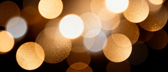 Soft golden bokeh lights create a dreamy atmosphere, with blurred circles of light shimmering against a dark background, enhancing the visual appeal of festive or celebratory themes