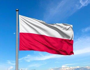 Poland Flag Waving Against Clear Blue Sky