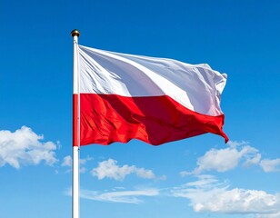 Naklejka premium Poland Flag Waving Against Clear Blue Sky