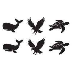 whale eagle and turtle icon vector silhouette
