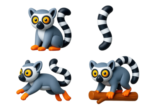 The image is a series of four different pictures of a lemur - Powered by Adobe