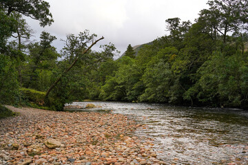 The river Nevis in Glen Nevis in the Scottish highlands. Glen Nevis is a valley near Fort William 