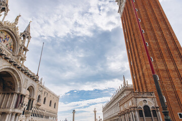 Fototapeta premium St Mark's Square architecture featuring campanile and Doge's Palace in Venice Italy