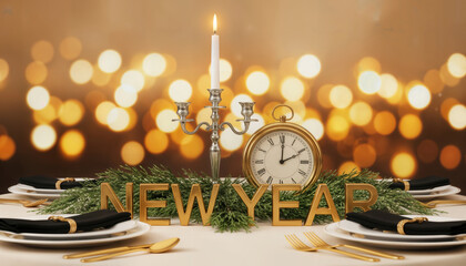 A classic New Year’s Eve clock sits beside warm candlelight celebrating anticipation, joy, and new beginnings