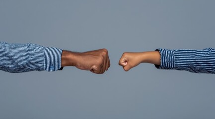 Diverse Hands Fist Bump Symbolizing Teamwork and Collaboration on Neutral Background