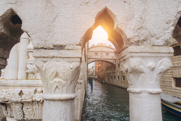 Bridge of Sighs archway view in Venice Italy