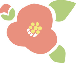 椿の花と葉とつぼみのイラスト