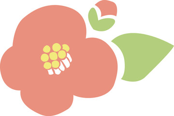 椿の花と葉とつぼみのイラスト