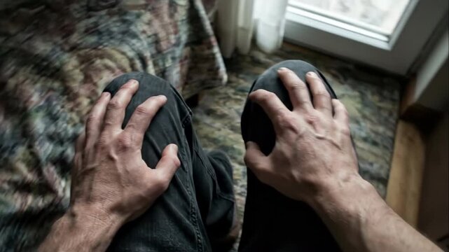Anxious person fidgets with hands in a moment of anticipation.