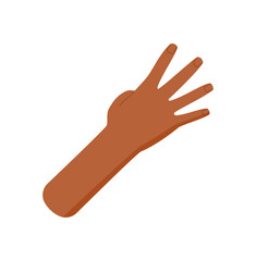 Flat style human hand with raised fingers expressing the number four. Bare brown arm with open palm and counting pose for math or education. Isolated graphic element, basic signal for school or
