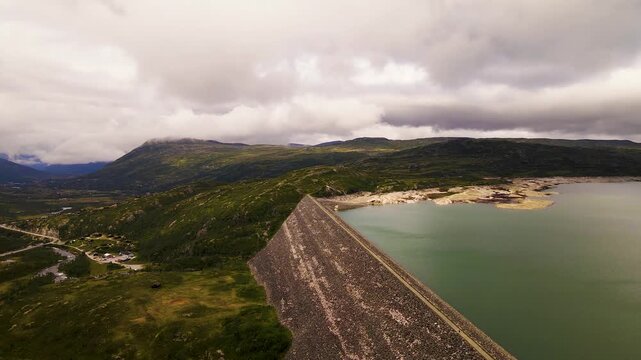 Aerial view of Voringsfoss dam, Norway.