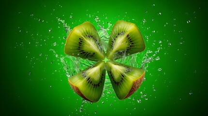 kiwi fruit in water with green background for health, food, and refreshment