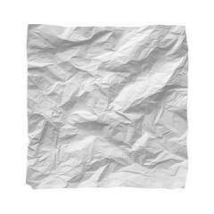 Crumpled White Paper Texture with Unique Surface Creases and Shadows on Transparent Background