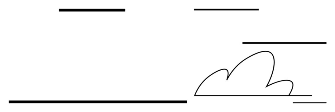Abstract horizontal lines of various lengths with a simple cloud outline on a clean surface. Ideal for minimalism, landscape, calm, simplicity, modernity, abstractness, and concept art. A simple flat