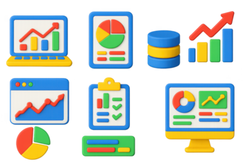 Set of colorful icons that represent various data displays