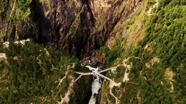 Aerial view of Voringsfossen waterfall, Norway.