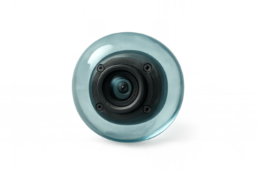 Futuristic security camera observing with blue transparent globe