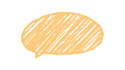 Diagonal crayon sketch of an organic speech balloon with rounded bubble form. Chat icon and comment element for talk, conversation, and message design in abstract circle style.