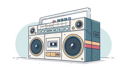 Retro boombox illustration in soft pastel vector style, vintage colors, classic music device design for nostalgia and youth culture