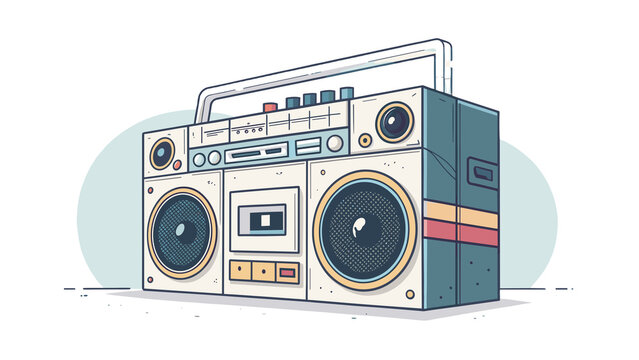 Retro boombox illustration in soft pastel vector style, vintage colors, classic music device design for nostalgia and youth culture