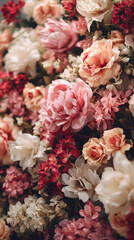 Fleurs roses et blanches se m&ecirc;lent dans un arrangement floral.