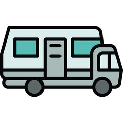 Recreational Vehicle RV Camper Van Illustration Isolated on Transparent Background Simple Flat Design White and Gray Exterior with Teal Windows
