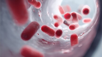 A close up of red cells in a blood vessel