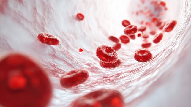 A close up of red blood cells in a blood vessel - Powered by Adobe
