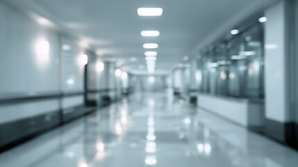 Couloir d'h&ocirc;pital en milieu de journ&eacute;e avec des lumi&egrave;res.