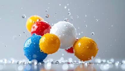 Colorful Spheres in Water Droplets: A Vibrant and Artistic Composition