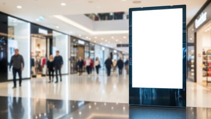 Digital advertising display shopping mall marketing content retail environment wide angle view consumer engagement